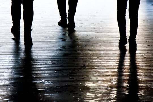 Blurry Shadow Silhouette Of A People Walking In The Night, Detail