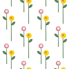 Abstract floral seamless pattern in folk style. Vector illustration with cartoon flowers on white background. Textile, wallpaper, wrapping paper design idea. - 297073437