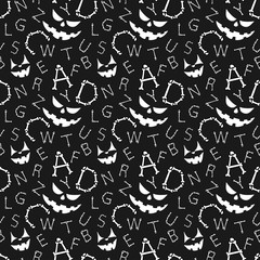 Halloween background.Seamless vector pattern with bones scary font latin alphabet