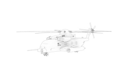 3d rendering of a large combat helicopter isolated in white background