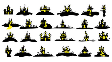 Halloween castle or house icon set