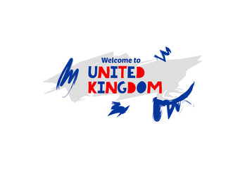 Welcome to United Kingdom. Name country template design for greeting card, banner, poster.
