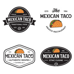 Set of taco logo, badges, banners, emblem for restaurant. Template for menu and cafe badge.