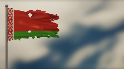 Belarus 3D tattered waving flag illustration on Flagpole.