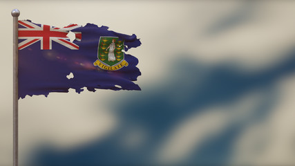 British Virgin Islands 3D tattered waving flag illustration on Flagpole.