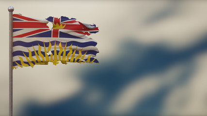 British Columbia 3D tattered waving flag illustration on Flagpole.