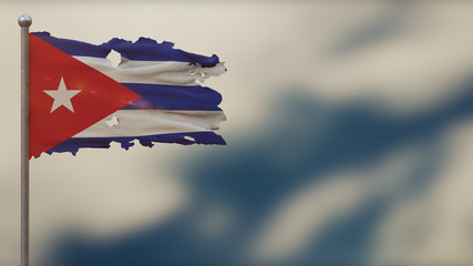 Cuba 3D tattered waving flag illustration on Flagpole.