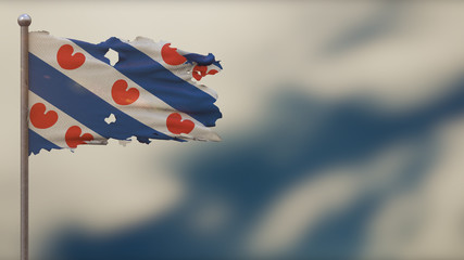 Frisian Flag 3D tattered waving flag illustration on Flagpole.
