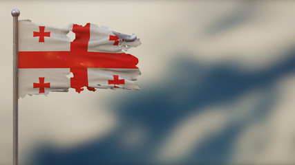 Georgia 3D tattered waving flag illustration on Flagpole.