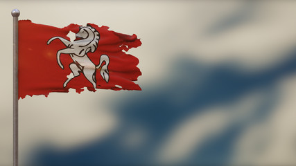 Kent 3D tattered waving flag illustration on Flagpole.