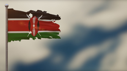 Kenya 3D tattered waving flag illustration on Flagpole.