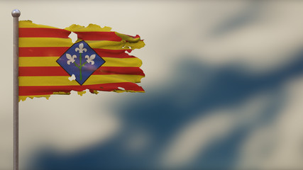 Lerida 3D tattered waving flag illustration on Flagpole.