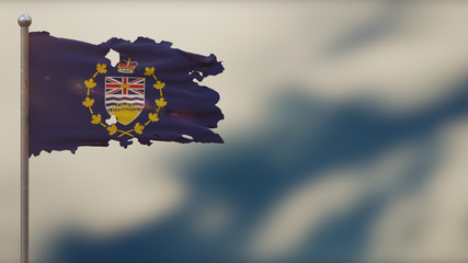 Lieutenant-Governor Of British Columbia 3D tattered waving flag illustration on Flagpole.