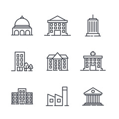 Fototapeta premium Building set icon symbol template color editable. Government buildings pack logo vector illustration for graphic and web design collection