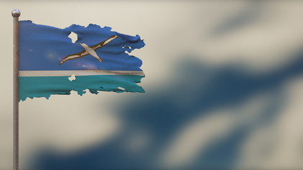 Midway Islands 3D tattered waving flag illustration on Flagpole.