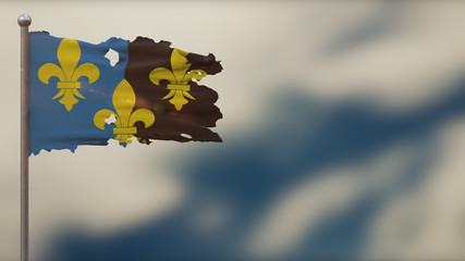 Monmouthshire 3D tattered waving flag illustration on Flagpole.