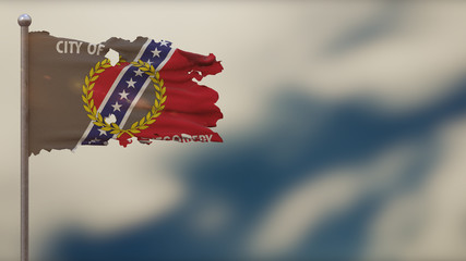 Montgomery Alabama 3D tattered waving flag illustration on Flagpole.
