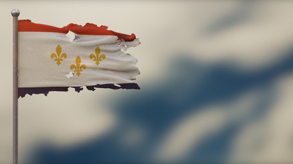New Orleans Louisiana 3D tattered waving flag illustration on Flagpole.