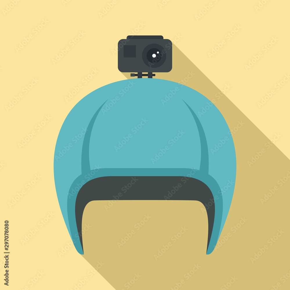 Poster action camera on helmet icon. flat illustration of action camera on helmet vector icon for web desig