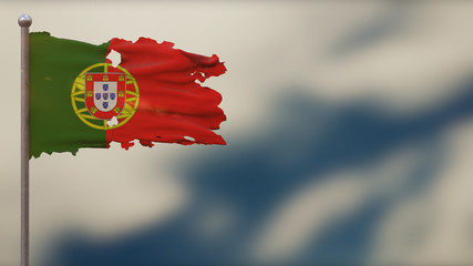 Portugal 3D tattered waving flag illustration on Flagpole.