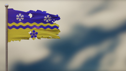 Prince George British Columbia 3D tattered waving flag illustration on Flagpole.