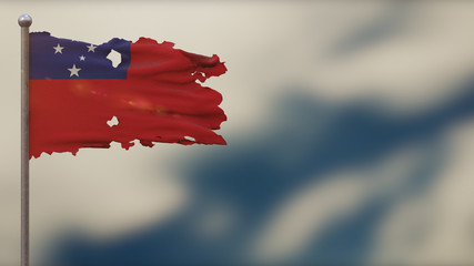 Samoa 3D tattered waving flag illustration on Flagpole.