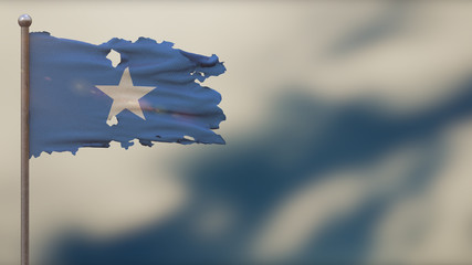 Somalia 3D tattered waving flag illustration on Flagpole.