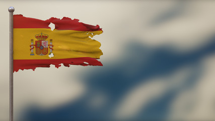 Spain 3D tattered waving flag illustration on Flagpole.