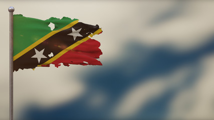 St. Kitts And Nevis 3D tattered waving flag illustration on Flagpole.