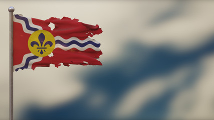 St. Louis Missouri 3D tattered waving flag illustration on Flagpole.