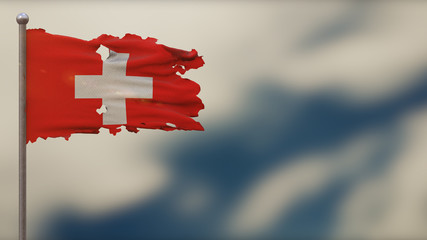 Switzerland 3D tattered waving flag illustration on Flagpole.