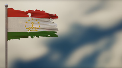Tajikistan 3D tattered waving flag illustration on Flagpole.