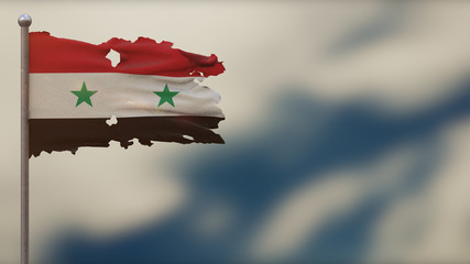 Syria 3D tattered waving flag illustration on Flagpole.