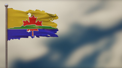 Thunder Bay 3D tattered waving flag illustration on Flagpole.