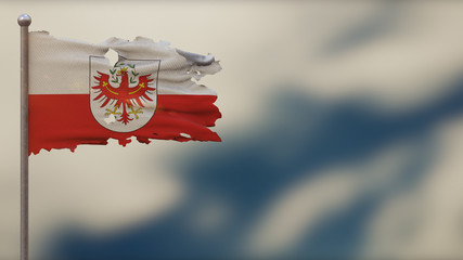 Tirol 3D tattered waving flag illustration on Flagpole.