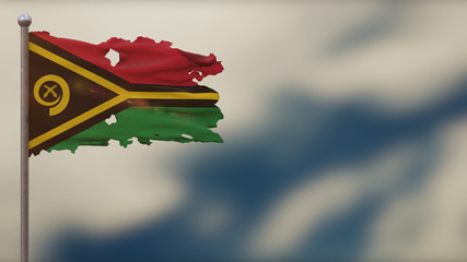 Vanuatu 3D tattered waving flag illustration on Flagpole.
