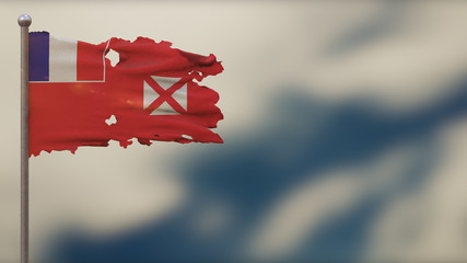 Wallis And Futuna 3D tattered waving flag illustration on Flagpole.