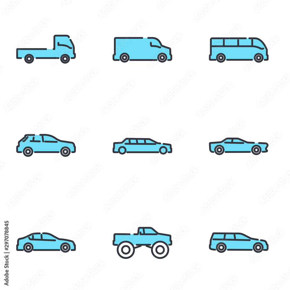 Poster simple car set icon template color editable. car pack symbol vector sign isolated on white backgroun