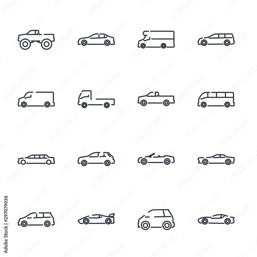 Aufkleber simple car set icon template color editable. car pack symbol vector sign isolated on white backgroun