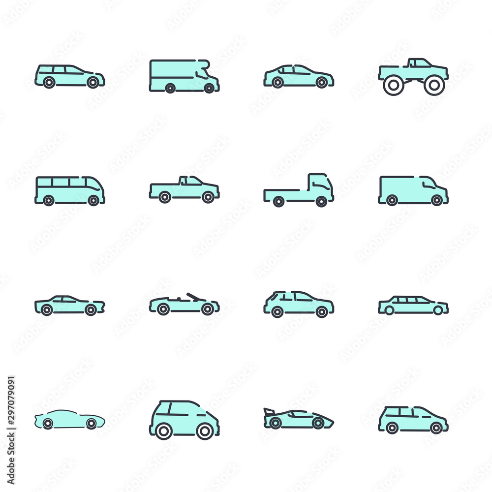 Aufkleber simple car set icon template color editable. car pack symbol vector sign isolated on white background illustration for graphic and web design.