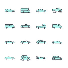 Naklejka premium simple car set icon template color editable. car pack symbol vector sign isolated on white background illustration for graphic and web design.