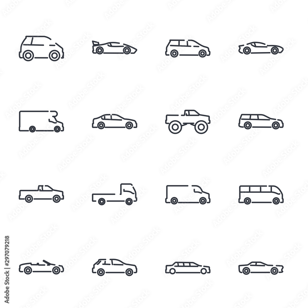 Aufkleber simple car set icon template color editable. car pack symbol vector sign isolated on white backgroun