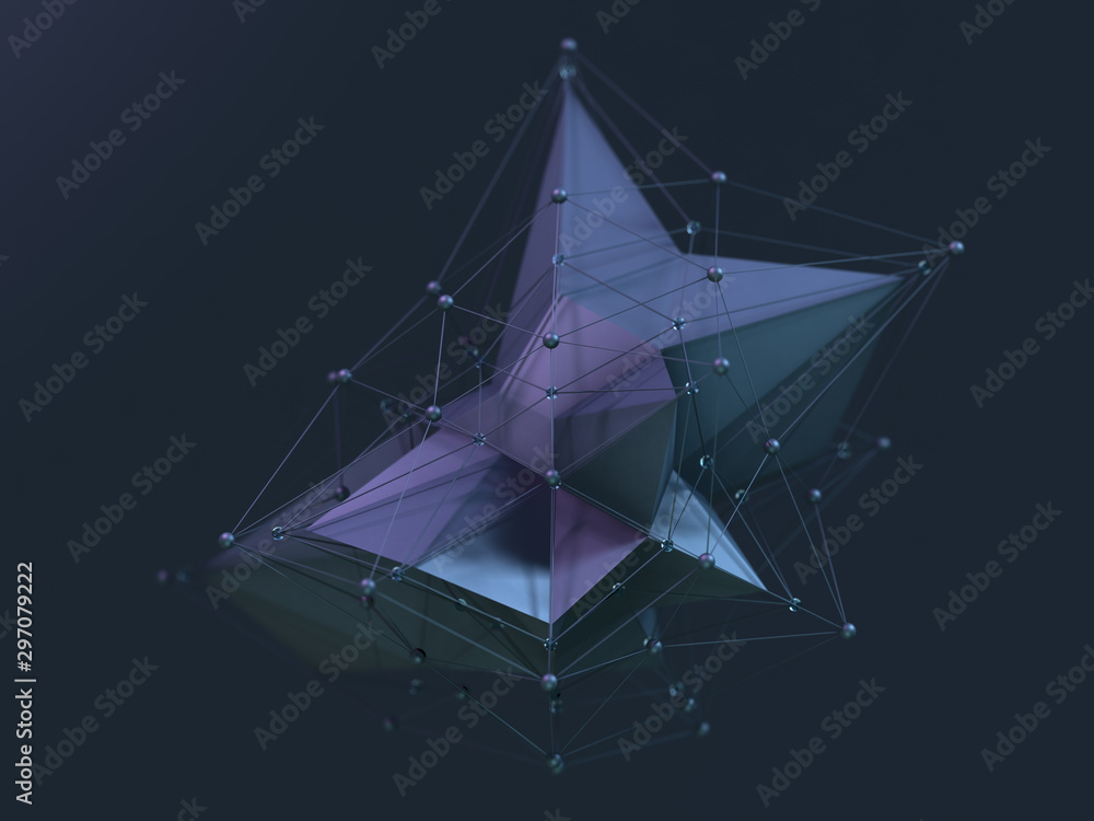 Poster abstract polygonal space low poly background with connecting dots and lines. 3d