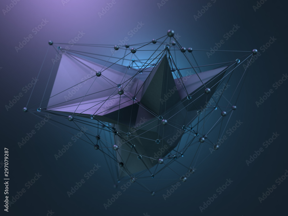 Poster abstract polygonal space low poly background with connecting dots and lines. 3d