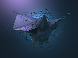 Abstract polygonal space low poly background with connecting dots and lines. 3D