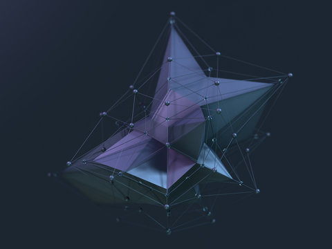 Abstract Polygonal Space Low Poly Background With Connecting Dots And Lines. 3D