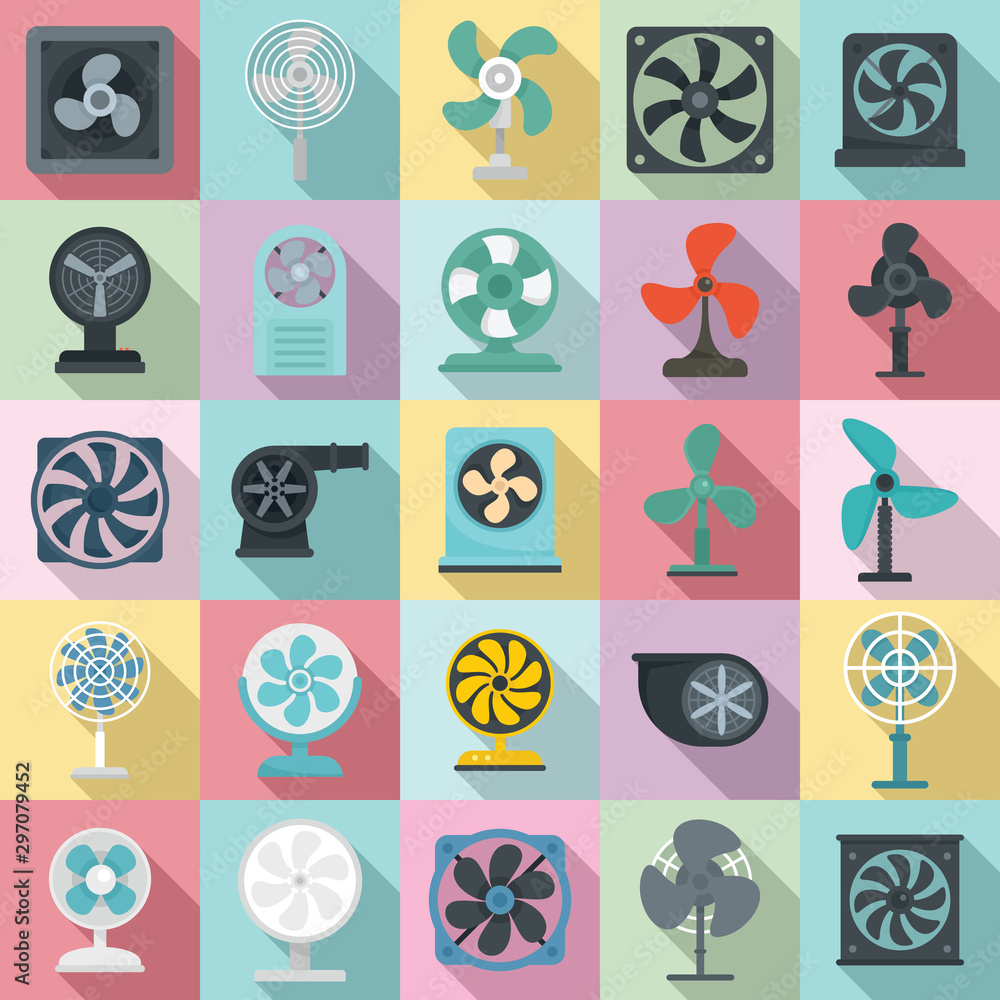 Aufkleber ventilator icons set. flat set of ventilator vector icons for web design
