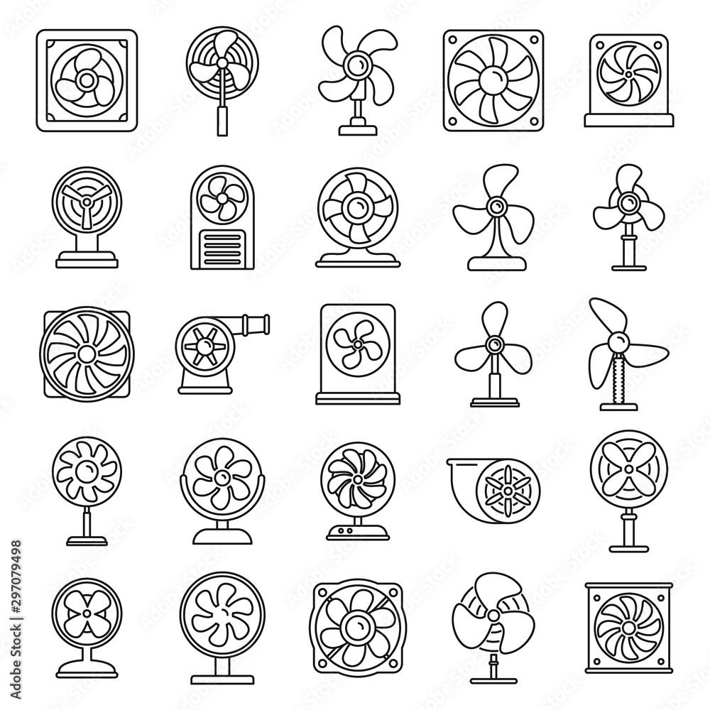 Poster ventilator fan icons set. outline set of ventilator fan vector icons for web design isolated on whit
