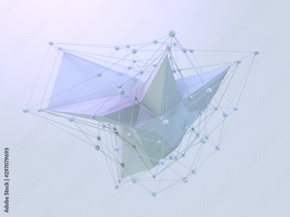 Poster abstract polygonal space low poly background with connecting dots and lines. 3d