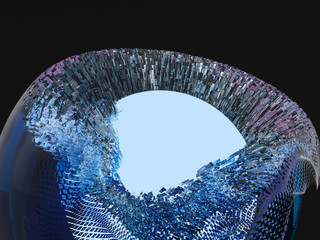 Abstract background with glass and glowing core. 3D